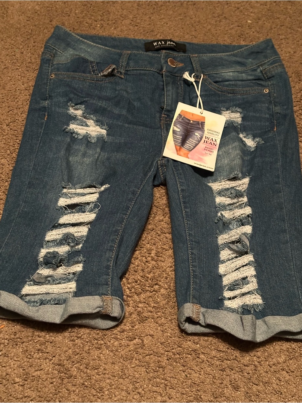 Wax Jean Distressed Ripped Denim Shorts - Blue